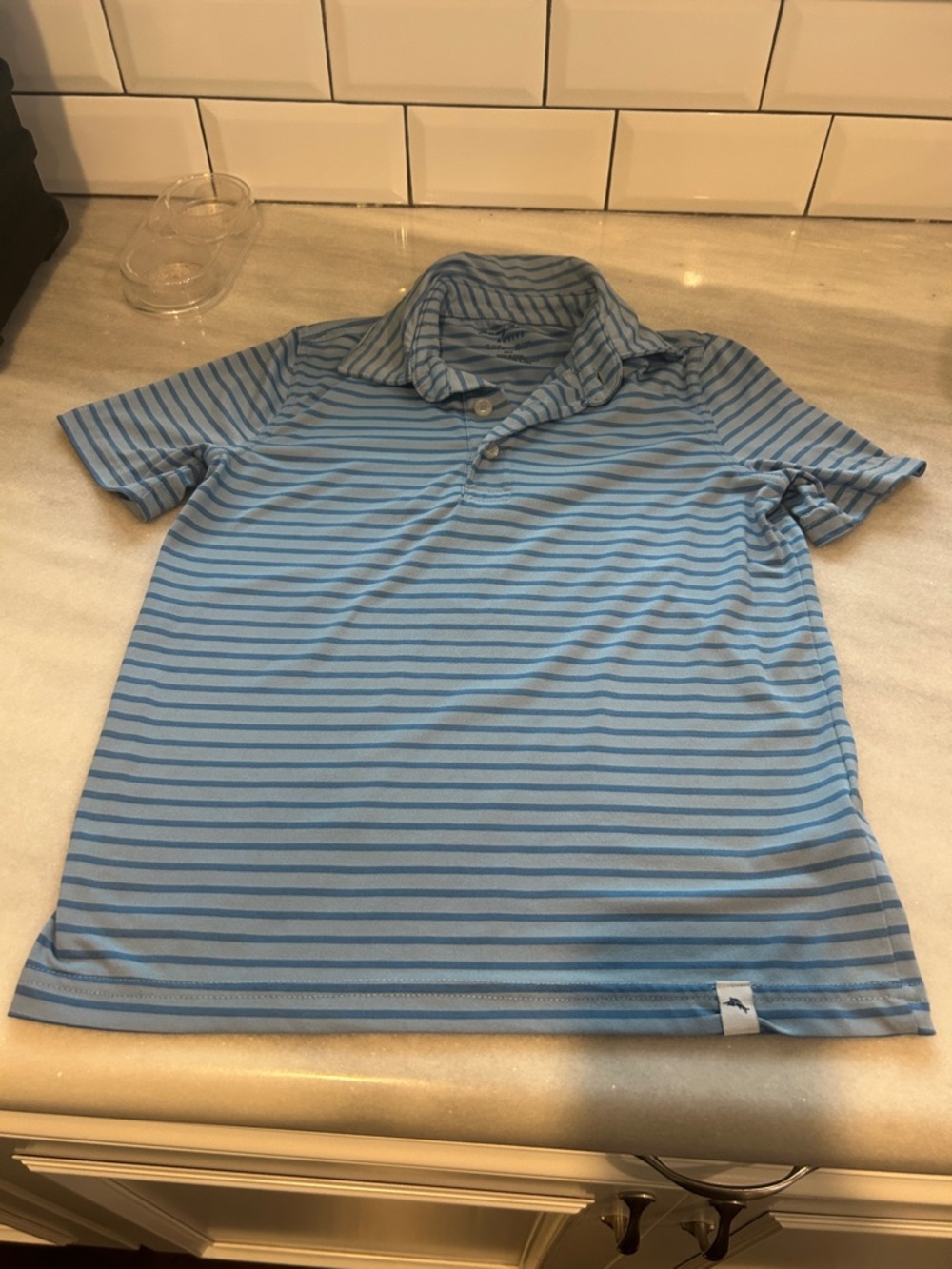 Boys Small (5/6) Light Blue Active Striped Polo Shirt